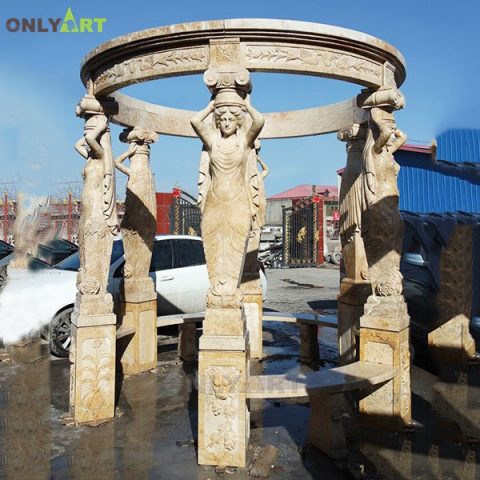 Garden round marble stone carving pavilions with lady statue OLA-G040
