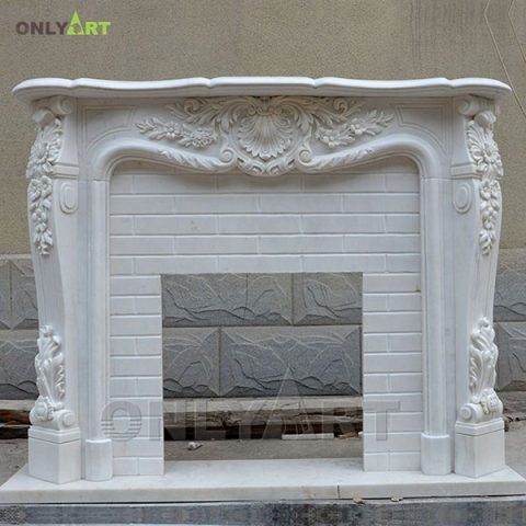 Hand carved natural marble modern stone fireplace surround mantel OLA-M018