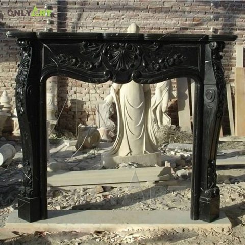 Hand carved victorian black modern art stone fireplace mantelpiece OLA-M006