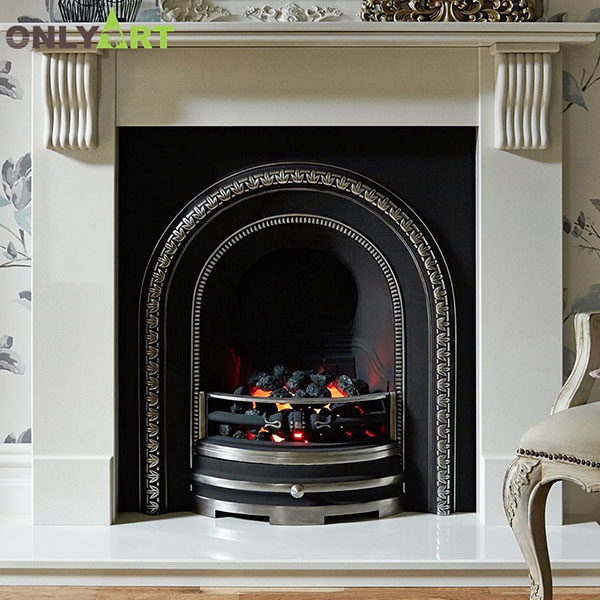 Hand carved white stone electric fireplace with mantel OLA-M044