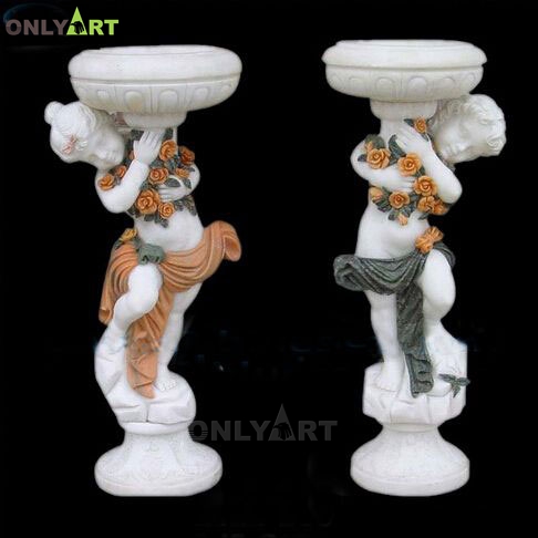 Hot sale small marble flower pots with girls statue OLA-V180