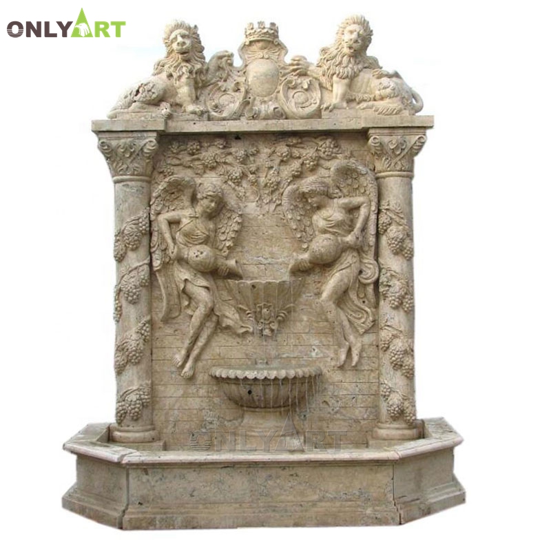 Indoor decoration marble stone wall fountains with lions sculpture OLA-F198