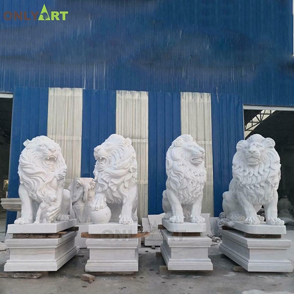 Italian white marble lion statues for sale OLA-A039