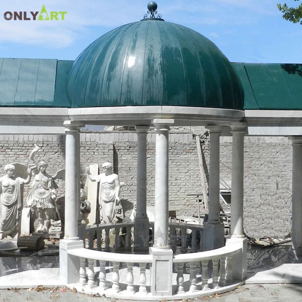 Large Natural Stone Marble Beautiful Garden Stone Pavilions With Metal Dome OLA-G047
