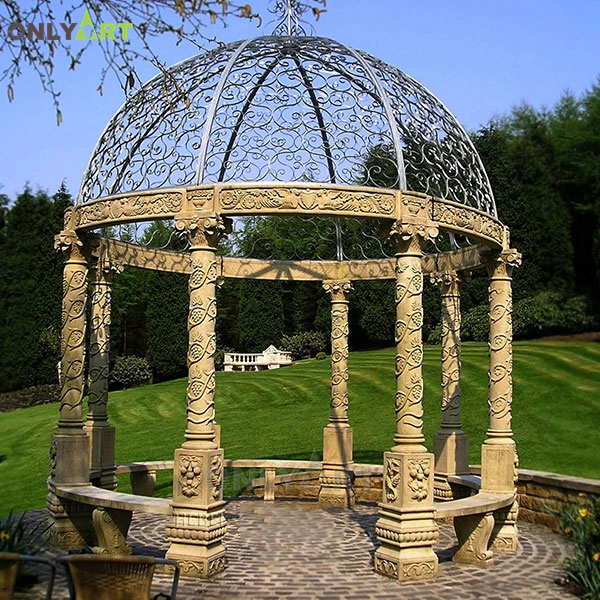 Large Sculpture Luxury Stone Garden Gazebo With Metal Dome OLA-G092