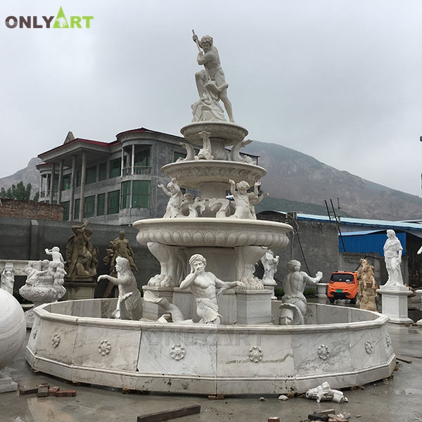 Large round design natural white marble waterfall fountain for garden OLA-F271