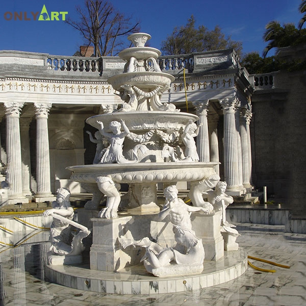 Large size 4 tiered European design marble figure water fountain for garden decoration OLA-F250