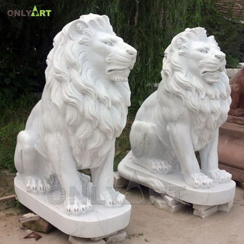 Large size marble sitting lion statue for garden decoration OLA-A006