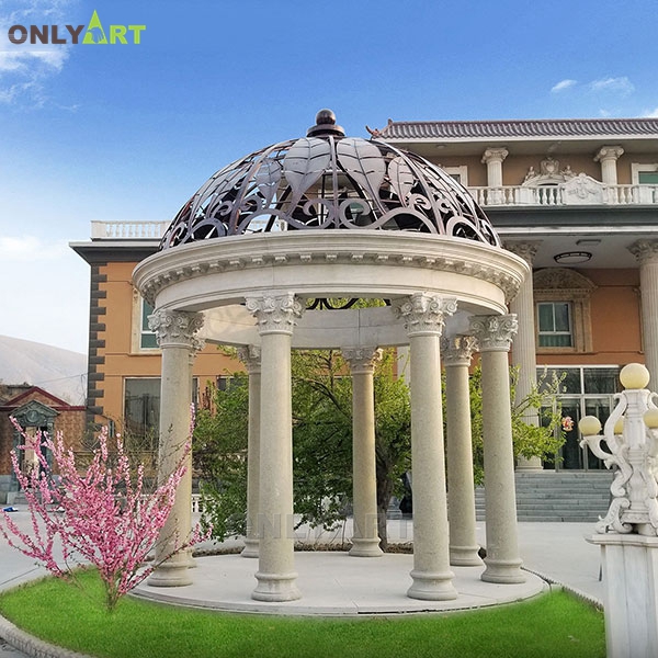 Large size round pillars design stone pavilion gazebo sculpture for garden decoration OLA-G098