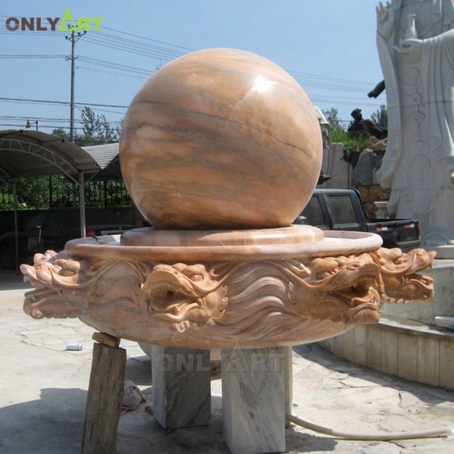 Large stone marble sphere waterfall fountain with dragon OLA-F193