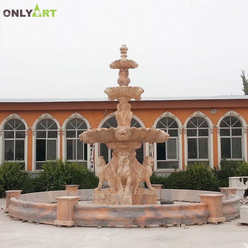 Large yellow marble lion fountain with wings for sale OLA-F196