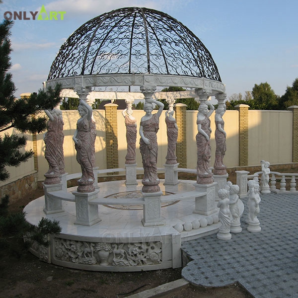 Luxury natural stone European design garden pavilion gazebo with women statues OLA-G078