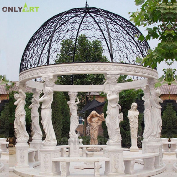 Marble gazebo sculpture modern courtyard stone pavilion OLA-G042