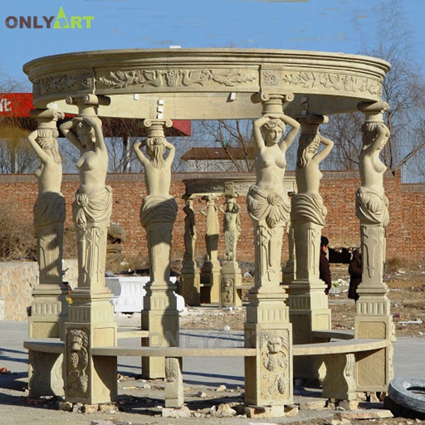 Natural marble hand made carved large outdoor stone pavilion gazebo OLA-G044