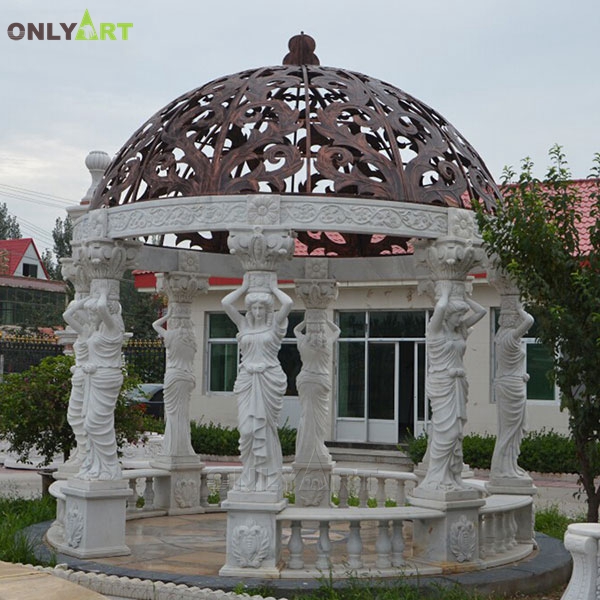 Natural white marble pavilion hand carved large outdoor stone gazebo for sale OLA-G066