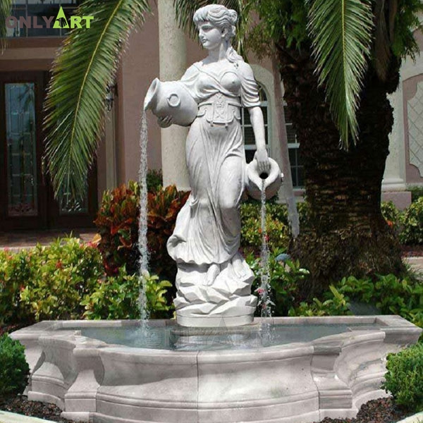 Nature Stone White Marble Lady Statue Water Fountain For Garden OLA-F222