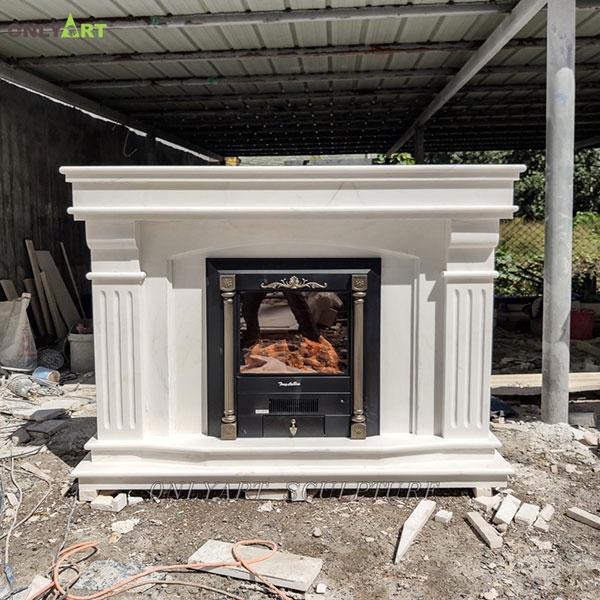 New design hand carved white marble modern electric fireplace with mantel OLA-M033