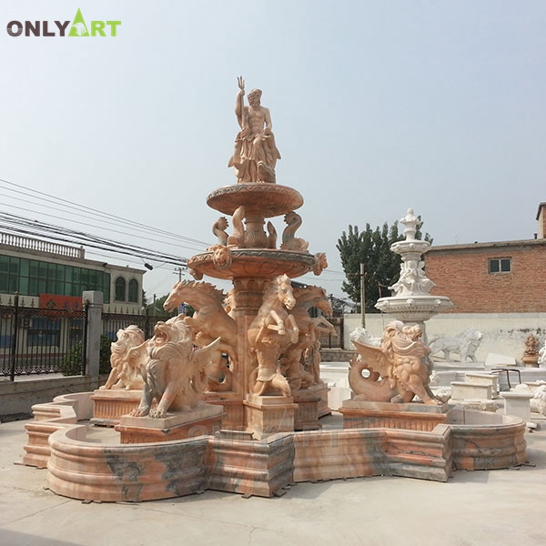 Outdoor Large Size Hand Made Natural Marble Poseidon Neptune Fountain For Sale OLA-F270