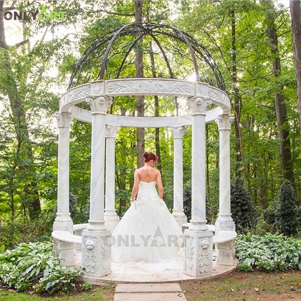 Outdoor Wedding Decoration White Marble Natural Stone Roman Column Gazebo OLA-G057