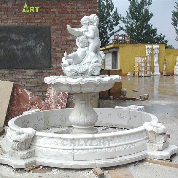 Outdoor boys statue white marble fountain design sculpture for sale OLA-F252