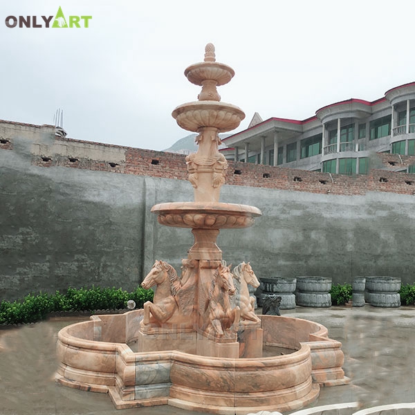 Outdoor classic yellow marble horse statue water fountain for sale OLA-F264