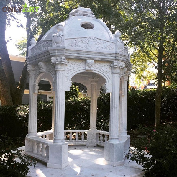 Outdoor decoration Roman unique luxury natural marble stone columns gazebo with roof OLA-G058