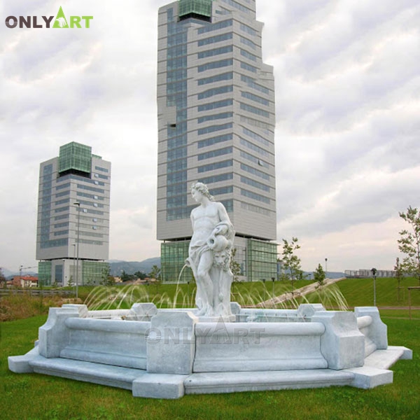 Outdoor garden decoration white marble lady fountain statue with lion sculpture OLA-F221