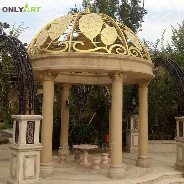 Outdoor garden natural stone hand carved marble column gazebo with dome OLA-G055