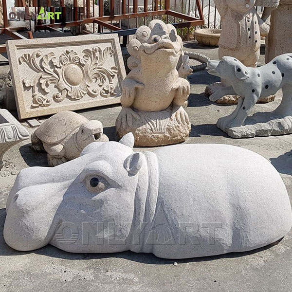 Outdoor garden natural stone hippo statue of head OLA-A054