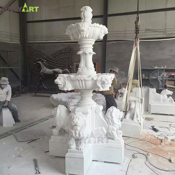 Outdoor hand carved high quality marble stone lion water fountain for sale OLA-F265