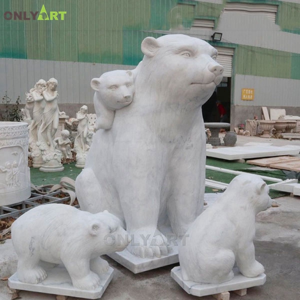 Outdoor hand carved life size white marble polar bear statues for sale OLA-A013