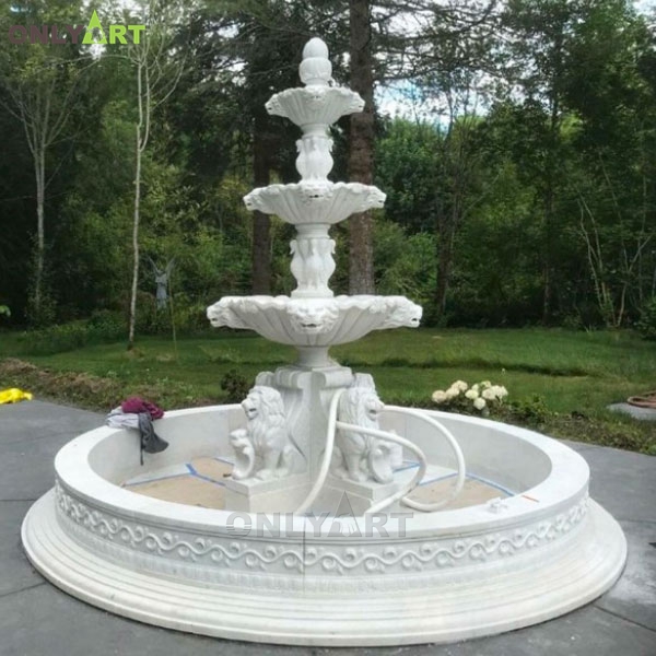 Outdoor large animal fountains stone marble lion waterfall fountain for sale OLA-F230