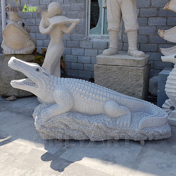 Outdoor life size marble stone alligator statues OLA-A015