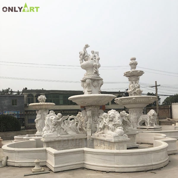 Outdoor marble lion statue modern waterfall large fountain sculptures OLA-F227