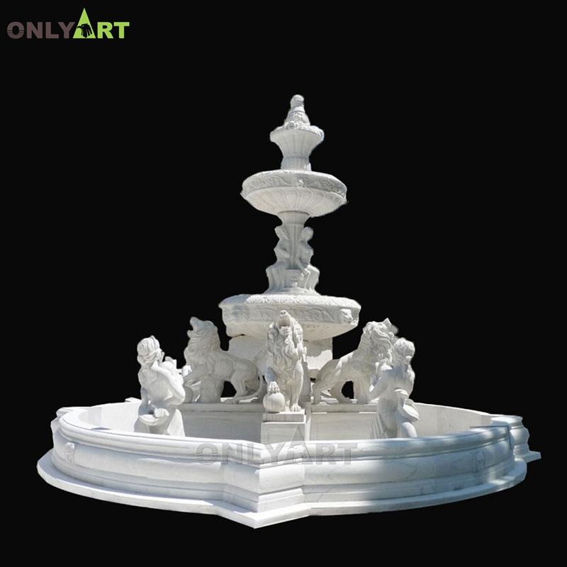 Outdoor park decoration white marble lion fountain for sale OLA-F194