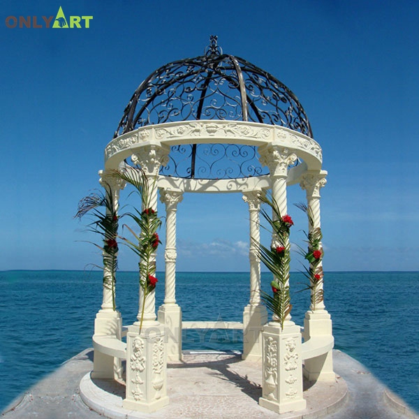 Outdoor seaside decoration marble stone gazebo pavilion for sale OLA-G094