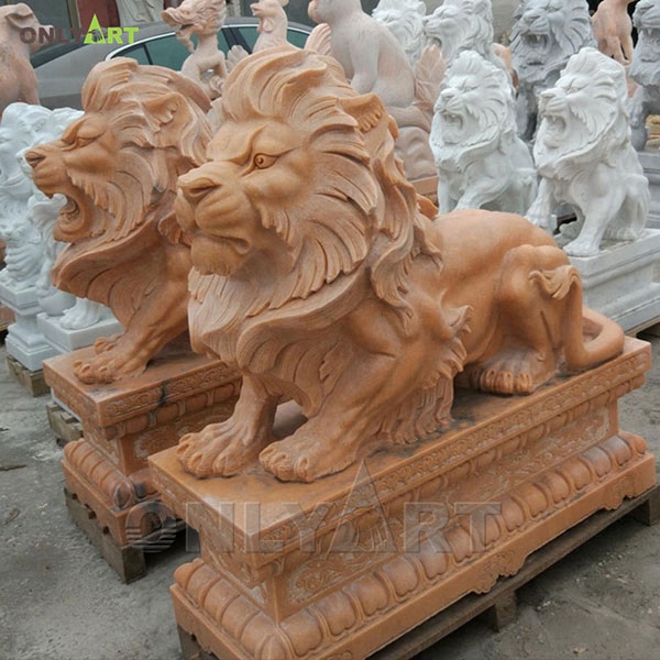 Outside house marble lion statues for front porch yard decor OLA-A041