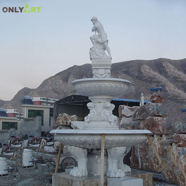 Outside large marble figure water fountain with Roman man statue OLA-F260