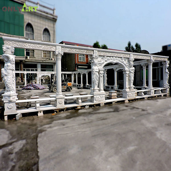 Popular customized design natural stone marble square gazebo pavilion for park OLA-G084