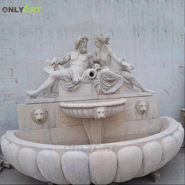 Rome style outdoor large marble wall water fountain with man and woman statues OLA-F247