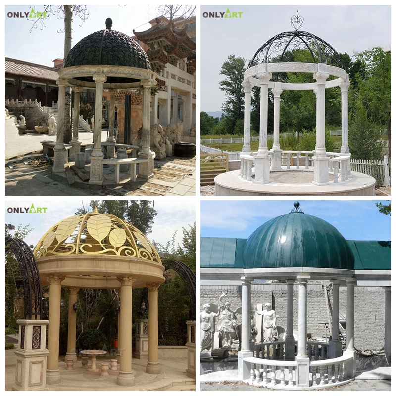 Stone pillar pavilions with steel roofs