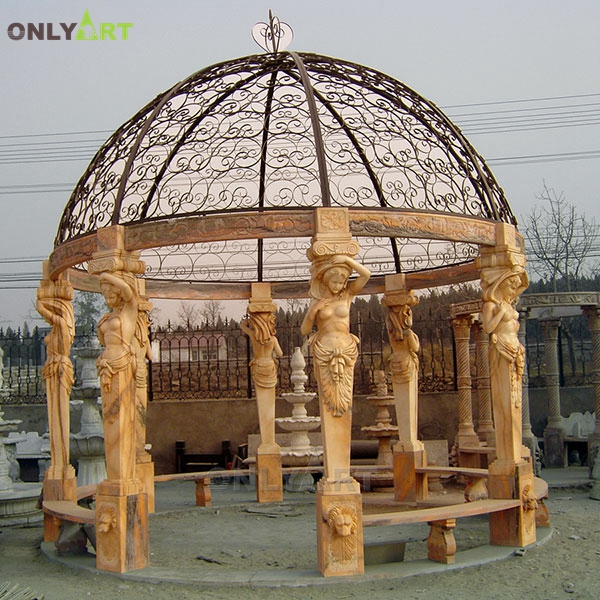 Western style custom outdoor natural stone pavilion marble garden gazebo for sale OLA-G074