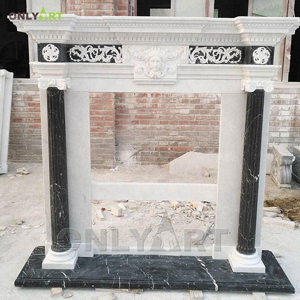 White and black marble modern fireplace mantels for sale OLA-M046