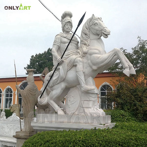 White marble Roman man riding horse statue for garden OLA-A032