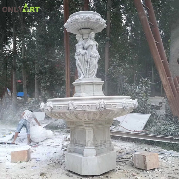 White marble for garden decoration statue outdoor water fountain with women statues OLA-F254