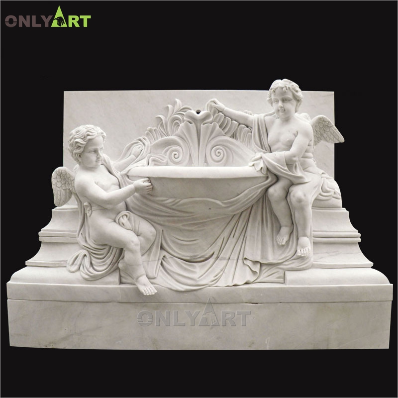 White marble sitting angel wall fountain for sale OLA-F201