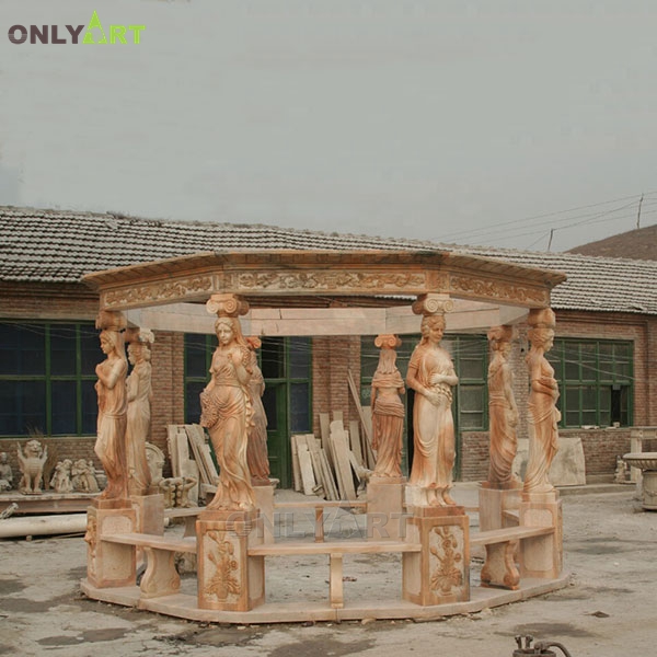 Wholesale Hand Stone Carved Outdoor Marble Garden Italian Gazebo Pavilion Design OLA-G072