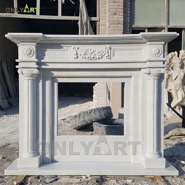 Wholesale hand made natural stone fireplace with white mantel OLA-M012