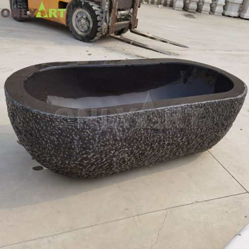 Wholesale luxury black marble oval free standing stone soaking bathtub