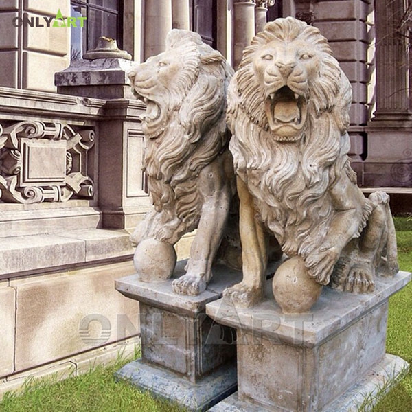 Wholesale marble material large lion sculpture for garden decoration OLA-A026